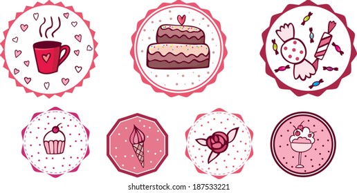 stickers witn candy, confectionery, sweets, ice cream and cake