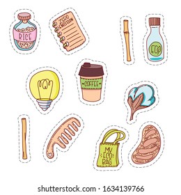 Stickers "Zero waste". Set of stickers on the theme "Zero waste".  Printable templates set. 