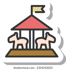 Sticker-style amusement park single icon merry-go-round