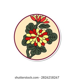 Sticker-style circular Hanafuda icon: Chrysanthemums and Chaff (Kas)
