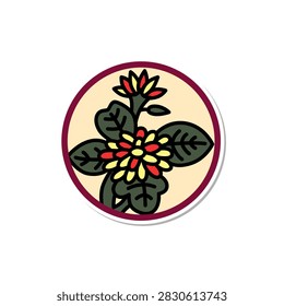 Sticker-style circular Hanafuda icon: Chrysanthemums and Chaff (Kas)