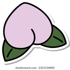 Melocotón de icono de un solo elemento de fruta de estilo pegatina