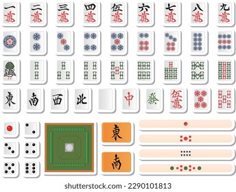 Sticker-style mahjong tile illustration icon set (no background)