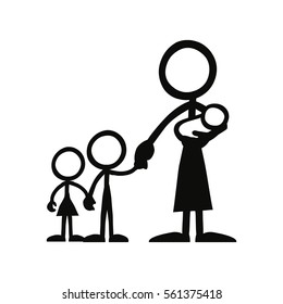 Stickfigure Family Single Mum 3 kids