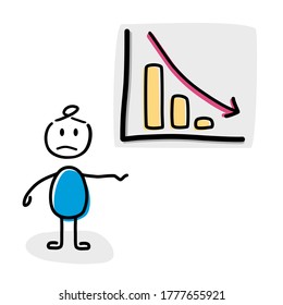 Stickfigure in front of an falling or rising chart. Adjustable and customizable vector data. Usable for presentations and keynotes.