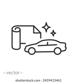 película adhesiva para el icono del coche, trabajo de la película de la armadura en el coche, protección de la pintura del coche, Ilustración vectorial de la línea delgada