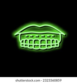 sticking to lips tooth braces neon light sign vector. sticking to lips tooth braces illustration