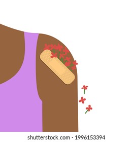 Sticking plaster with flowers on a human shoulder. Flat style vector illustration.