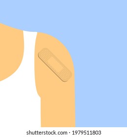 Sticking plaster on a human shoulder. Flat style vector illustration.