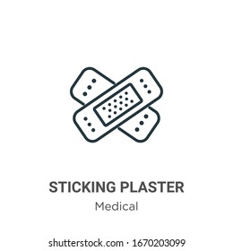 Sticking plaster outline vector icon. Thin line black sticking plaster icon, flat vector simple element illustration from editable medical concept isolated stroke on white background
