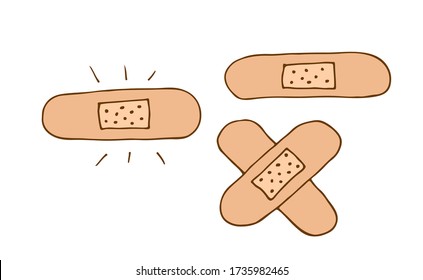 Sticking plaster vector sketch, hand drawn bandage aid isolated on white background