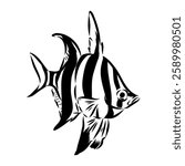 stickleback fish, vector sketch fish line ink sketch. Hand drawn