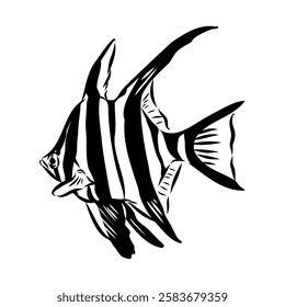 stickleback fish, vector sketch fish line ink sketch. Hand drawn
