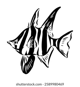 stickleback fish, vector sketch fish line ink sketch. Hand drawn