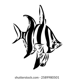 stickleback fish, vector sketch fish line ink sketch. Hand drawn