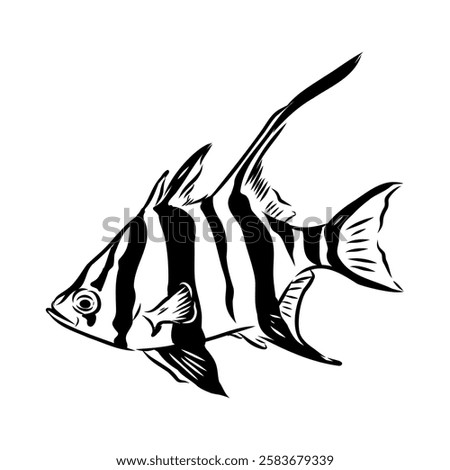 stickleback fish, vector sketch fish line ink sketch. Hand drawn