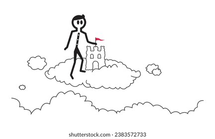 pegajoso, sobre las nubes, enarbolando una bandera en el castillo, nubes,