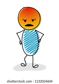 Stickman with angry emoji. Vector.