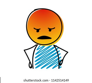 Stickman with angry emoji. Vector.