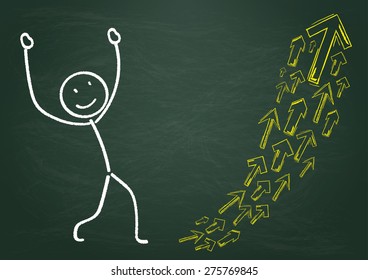 Stickman with arrows on the blackboard. Eps 10 vector file.