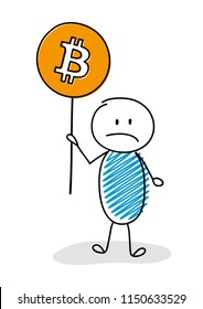 Stickman with bitcoin icon. Vector.