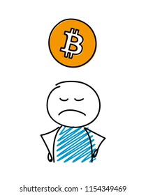 Stickman with bitcoin icon. Vector.