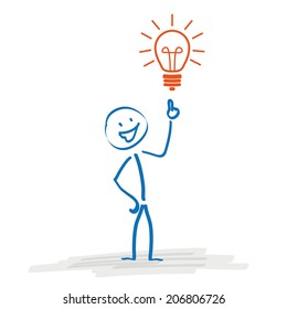 Stickman with bulb on the white background. Eps 10 vector file.