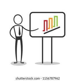 stickman business concept leader show financial arrows