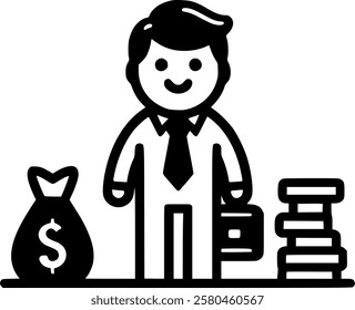 stickman Businessman, Success, Wealth, Entrepreneurship sign, symbol, vector, art