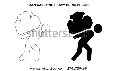 Stickman Carrying Heavy Boulder Burden Icon Vector Illustration