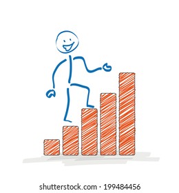 Stickman with chart on the white background. Eps 10 vector file.