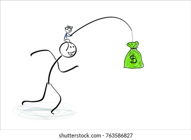 
Stickman Chasing Money In Green Bag