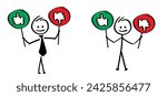 Stickman compliments oke, like hand thumb up or thumbs down. Okay or super good icon. Vector okey hands. Unlike or dislike day. Don't, Dont finger Stick figures or business man.