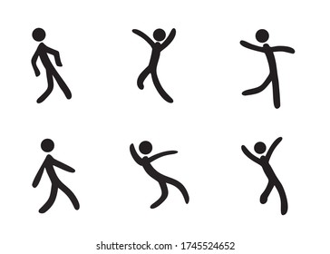 Stickman dancer set, vector illustration, isolated on white background.