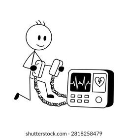 Stickman Defibrillator Device Vector Illustration