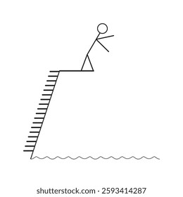 Stickman diving icon. Abstract water symbol. Minimal jumping figure. Vector illustration. EPS 10.
