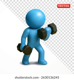 Stickman haciendo ejercicios de pesas, Vector 3D. Adecuado para el deporte y la salud