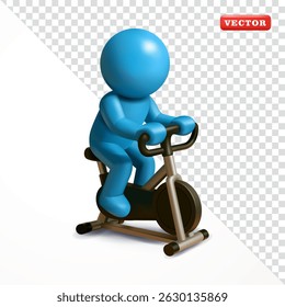 Stickman doing exercise on stationary bike, 3d vector. Suitable for sports and health