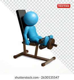 Stickman doing leg extension exercise, 3d vector. Suitable for sports and health