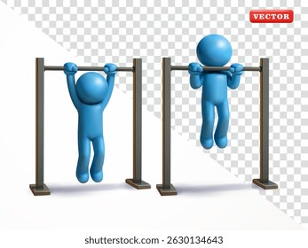 Stickman doing pull up exercise, 3d vector. Suitable for sports and health