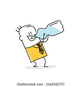 El titiritero bebe la sed apaciguándose. Estilo de vida saludable, atención médica. Estilo Doodle. Ilustración vectorial.