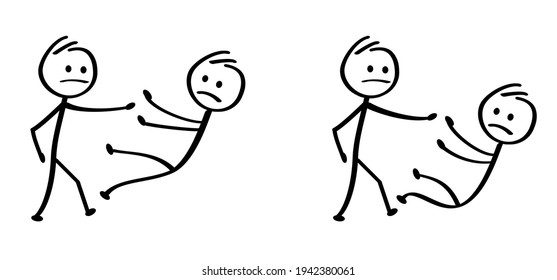 Stickman to fight. Drawing talking cartoon person. Stick figures, jump, run, karate, boxing or training. People fighting