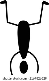 Stickman figure symbol with up side down for workout symbol in a vector glyph sketch pictogram 