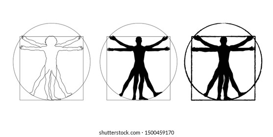 Hombre vitruviano firma el cuerpo humano Línea patrón Divino Fibonacci día Leonardo da Vinci hombre davinci símbolo Gometric formas circulos divertido Piero Vector íconos íconos cantos divertidos dibujo divertido dibujo caricatura