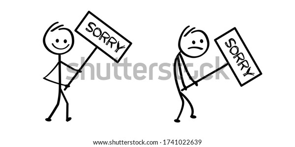 Stickman figures say sorry Saying frustrated or sad sorry emoji icons