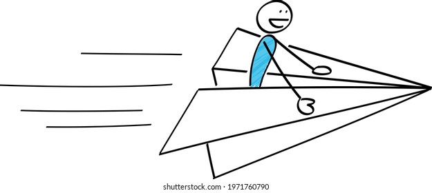 Stickman flying on a paper plane