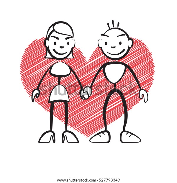 Stickman Greeting Card Sketched Heart Vector Stock Vector (Royalty Free ...