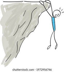 Stickman hanging on a cliff