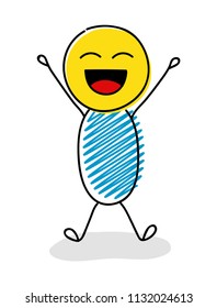 Stickman with happy emoji. Vector.