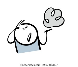 Stickman holds his forehead, headache and suffering from smoking cigarettes. Vector illustration a bad habit is harmful to health. Isolated cartoon character on white background.